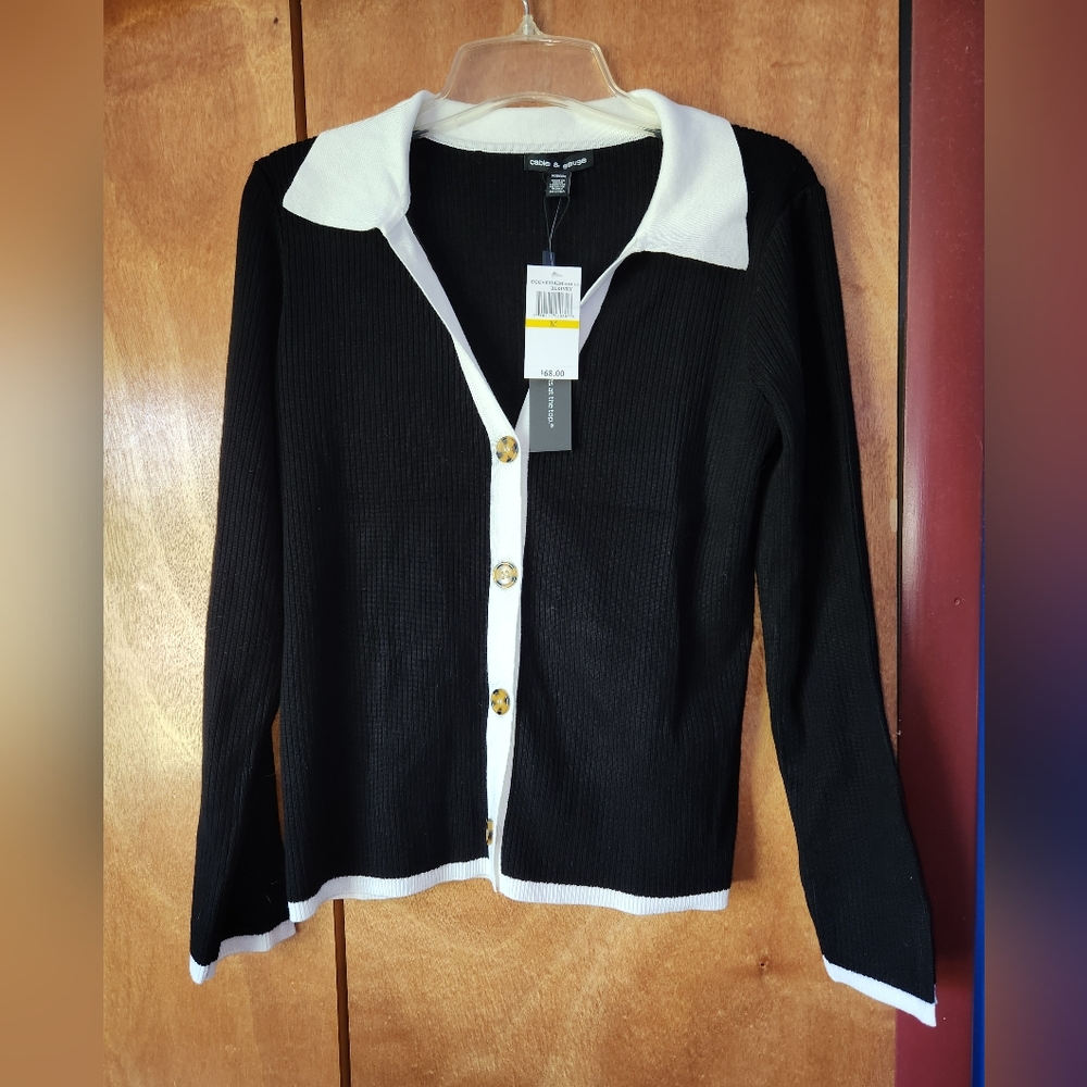 Black Cable & Gauge Top Sweater Cardigan size medium NWT